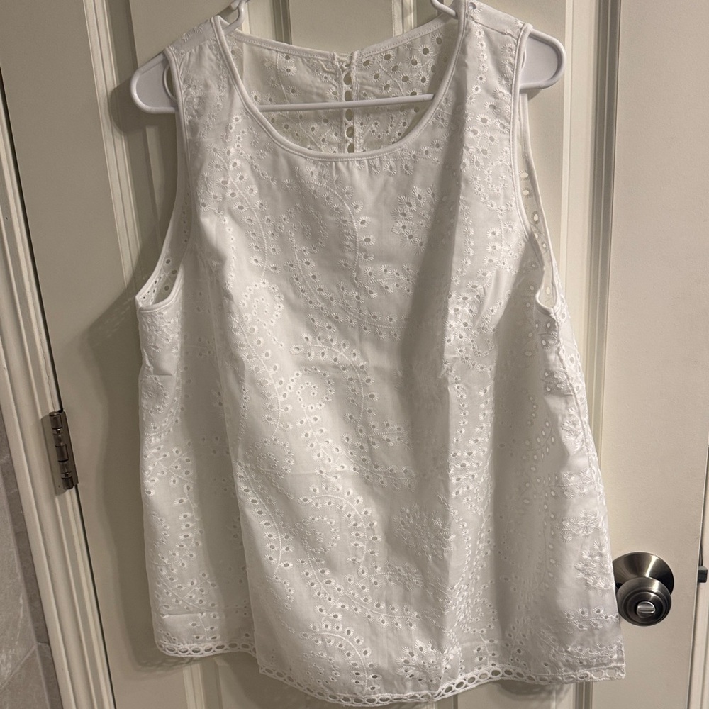 White Eyelet Sleeveless Top